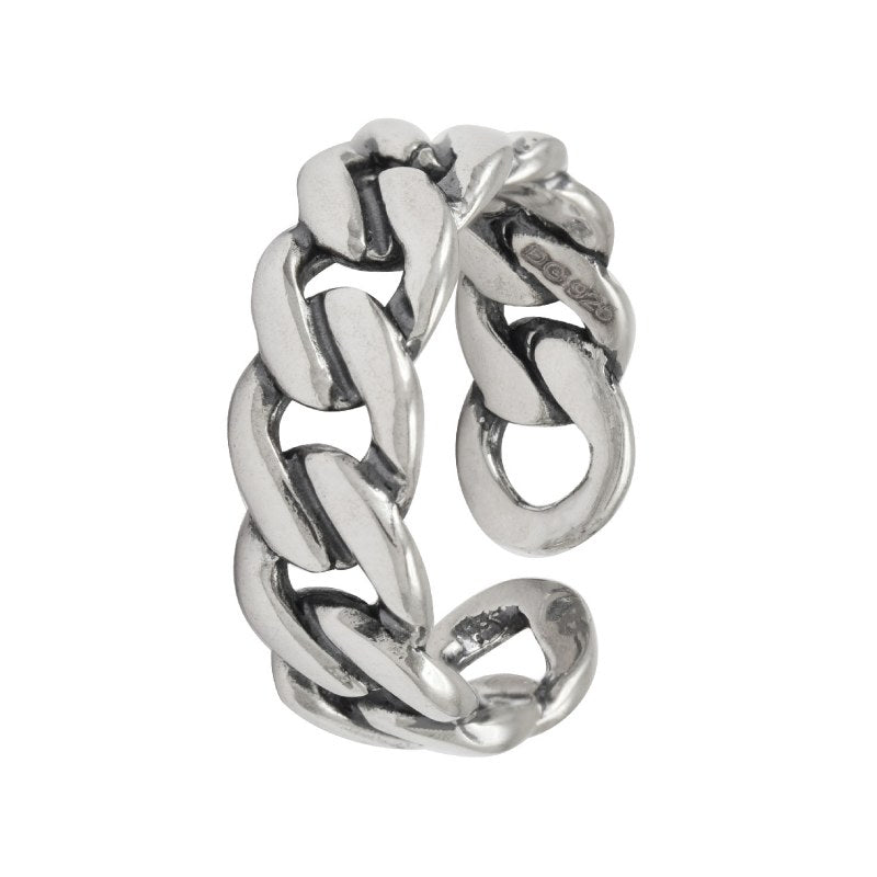 Anillo Masculino Envejecido Cadena Ajustable Plata 925 - PA1418