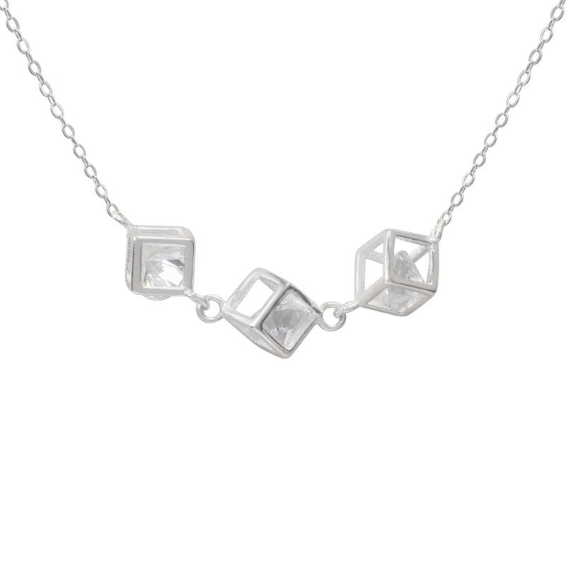 Collar Cubos Y Circones Color Cristal 40 Cms Mas Extensión Plata 925 - PO0560