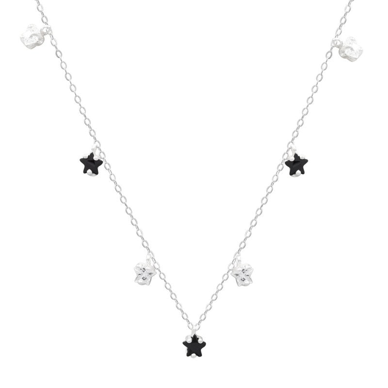 Collar Circones Estrellas Blanco Y Negro 42cms Mas 3cms Extensión Plata 925 - PO0585