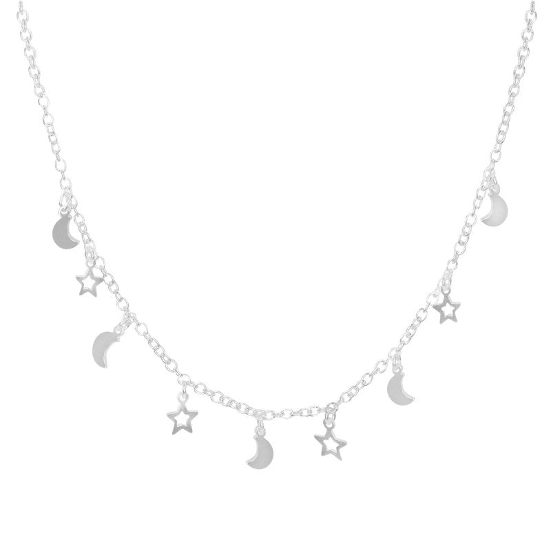 Collar Estrellas Y Lunas 45cms Mas3 De Extensión Plata 925 - PO0587