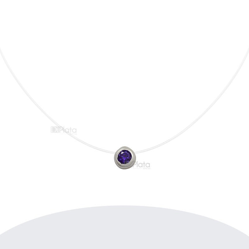 Collares Punto De Luz Hilo Invisible Circón 6 Mm Varios Colores 40cms Plata 925 - PO0299