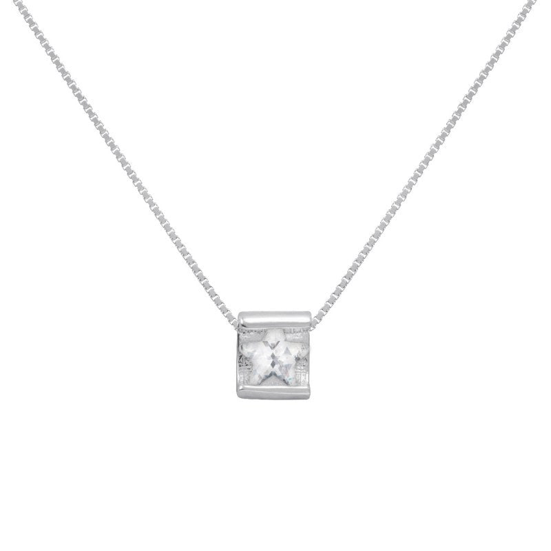 Collar Circón Estrella Largo 40 Cms Mas Extensión Plata 925 - PO0555