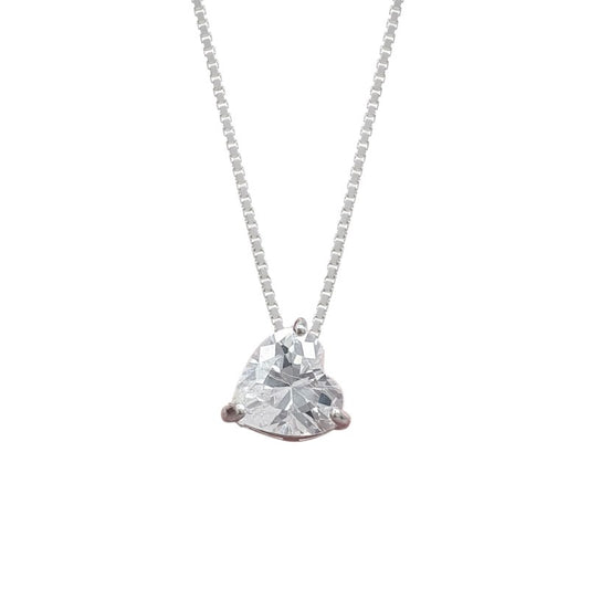 Collar circón corazón colores 45 cms mas extensión plata 925 - PO0604