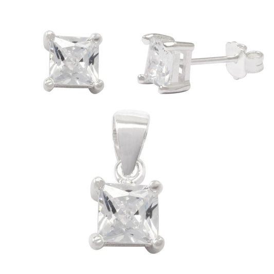 Set Circón Cuadrado Diam:6x6 Mm Varios Colores Plata 925