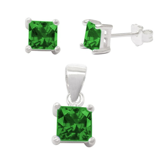 Set Circón Cuadrado Diam:6x6 Mm Varios Colores Plata 925