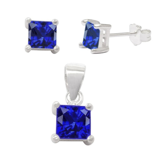 Set Circón Cuadrado Diam:6x6 Mm Varios Colores Plata 925