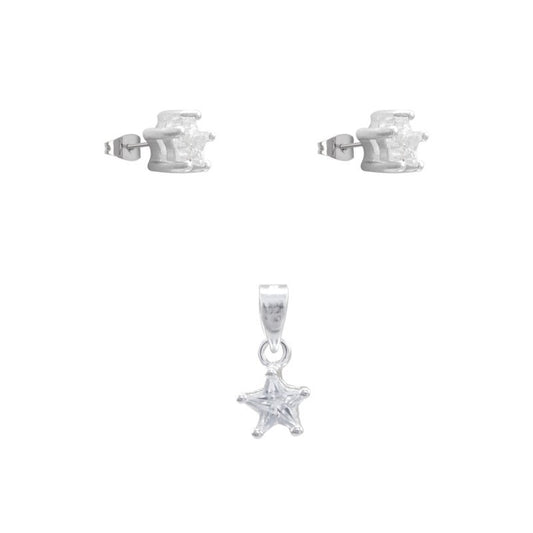 Set Estrella Con Circón Varios Colores Diámetro: 5x5 Mm Plata 925