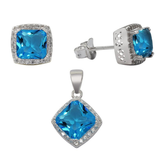Set Cuadrado Con Circón Y Micro Circones Plata 925