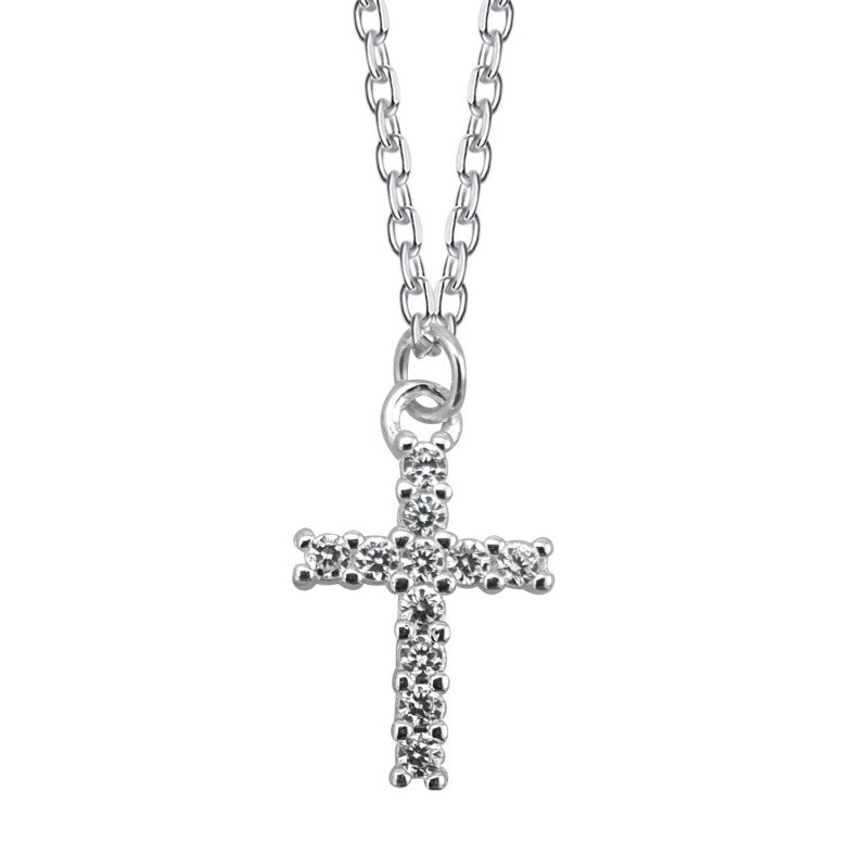 Collar cruz 14x10 micro circones 45cms mas extensión plata 925 - PO0629