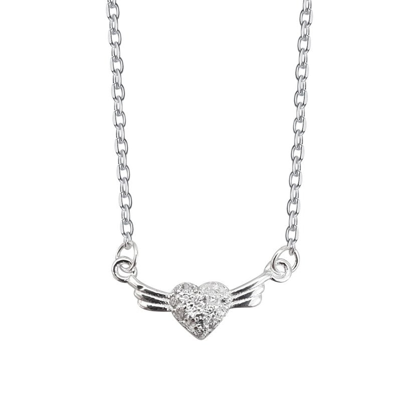 Collar corazón con alas 40cms mas extensión plata 925 - PO0632