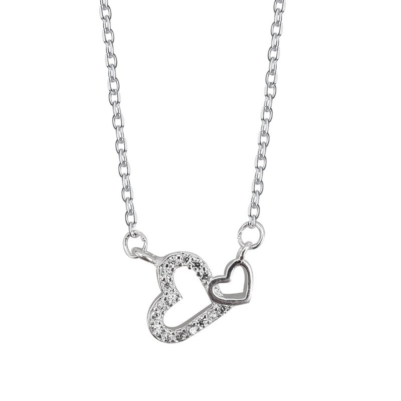 Collar un corazón micro circón y uno liso 40cms mas extensión plata 925 - PO0647
