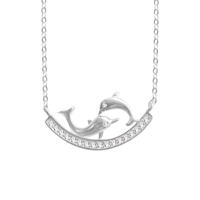 Collar Barra Con Micro Circones Delfines 45cms Mas Extensión Plata 925 - PO0659