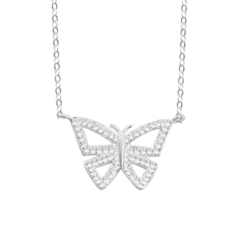 Collar mariposa con micro circones 45cms mas extensión plata 925 - PO0665