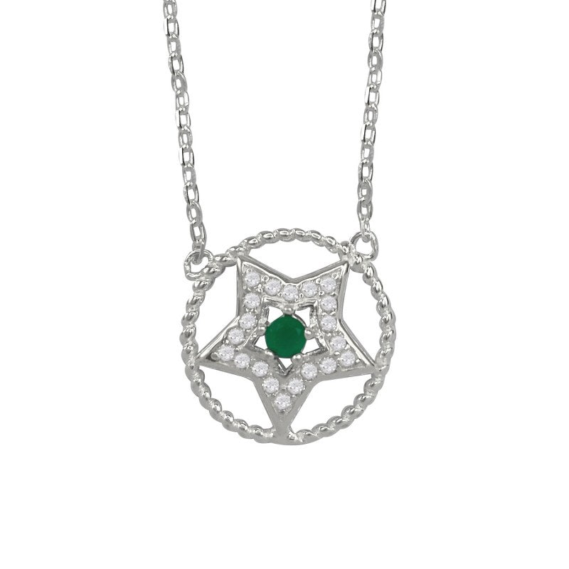 Collar Estrella En Circulo Micro Circones 45cms Mas Extensión Plata 925 - PO0673