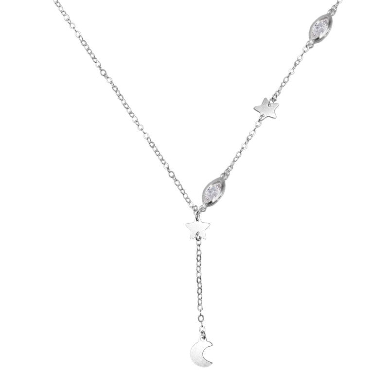 Collar Estrellas Y Circones Ovalados 45cms Extensión Plata 925 - PO0690