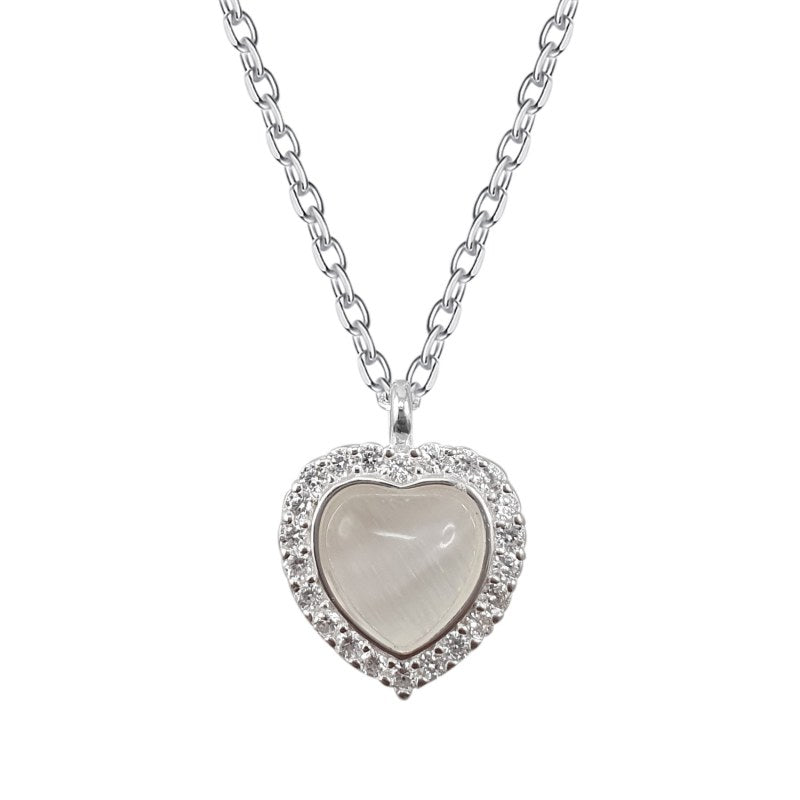 Collar corazón con circones 45cms mas extensión plata 925 - PO0695