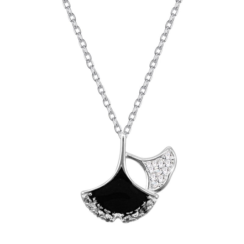 Collar Dos Abanico Negro Y Micro Circones 45cms Mas Extensión Plata 925 - PO0699