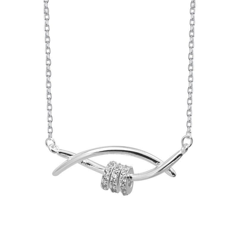 Collar Barras Cruzadas Con Ruedas Con Micro Circones 40cms Mas Extensión Plata 925 - PO0703