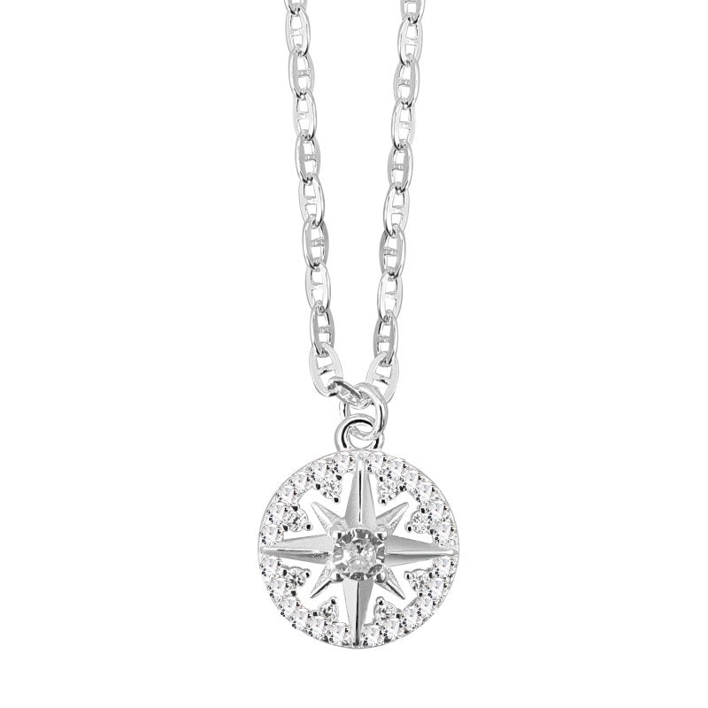 Collar Circulo Con Rosa De Los Vientos 45cms Mas Extensión Plata 925 - PO0704