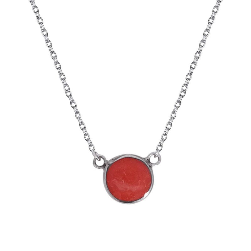 Collar Circulo Lapidado Rojo Y Blanco 40cms Mas 4cms Extensión Plata 925 - PO0725