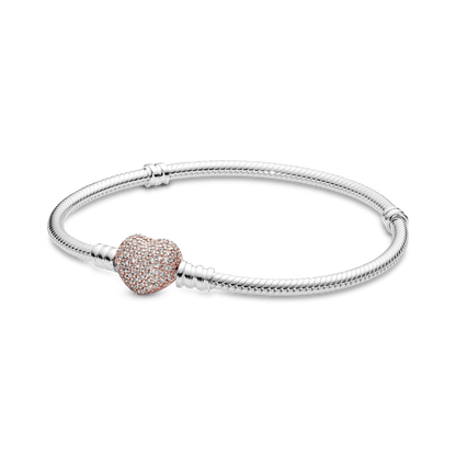 Brazalete  Moments cadena de serpiente con broche brillante de corazón en Recubrimiento en Oro Rosa de 14k