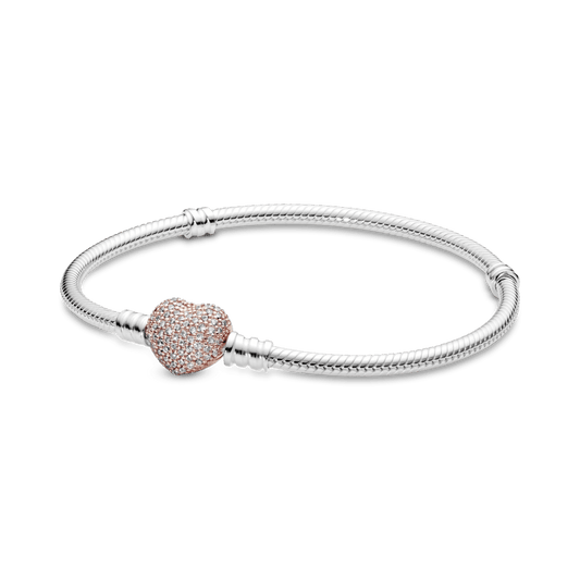 Brazalete  Moments cadena de serpiente con broche brillante de corazón en Recubrimiento en Oro Rosa de 14k