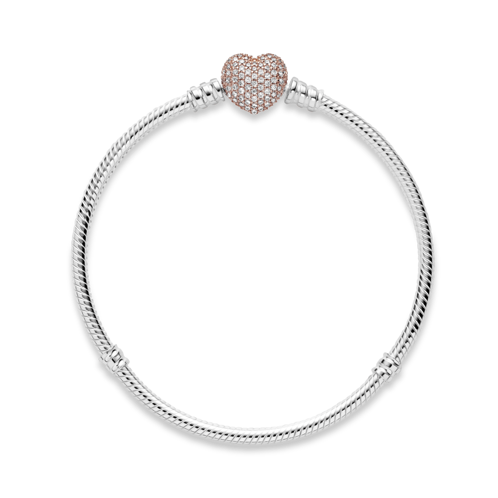 Brazalete  Moments cadena de serpiente con broche brillante de corazón en Recubrimiento en Oro Rosa de 14k