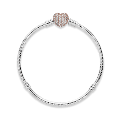 Brazalete  Moments cadena de serpiente con broche brillante de corazón en Recubrimiento en Oro Rosa de 14k