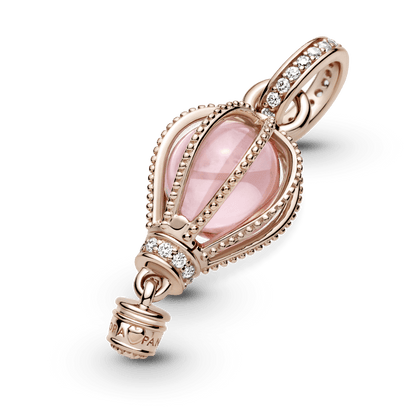 Charm Colgante Globo Aerostático Rosa Resplandeciente Recubrimiento en Oro Rosa de 14k