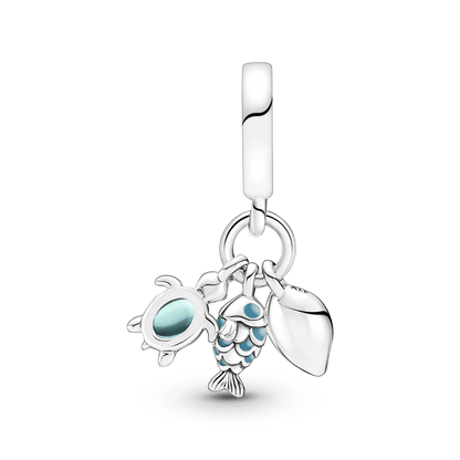 Charm colgante triple pescado, tortuga de mar y concha
