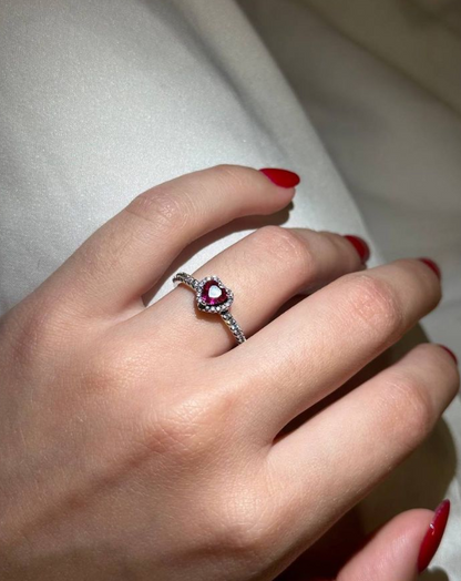 Anillo Corazón elevado rojo - Plata ley 925