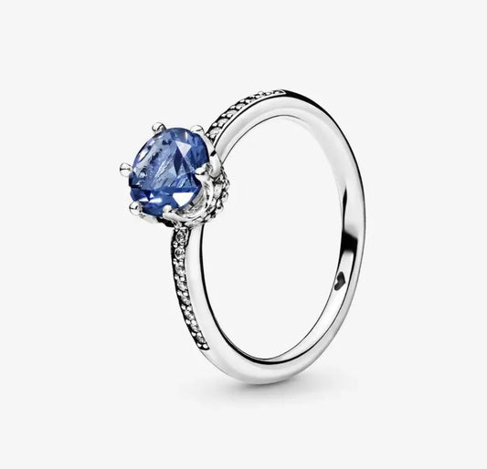 Anillo en plata ley 925 -Anillo Corona Resplandor Azul