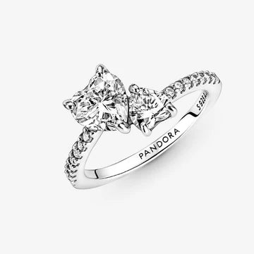 Anillo en plata ley 925 -doble corazon piedra blanca