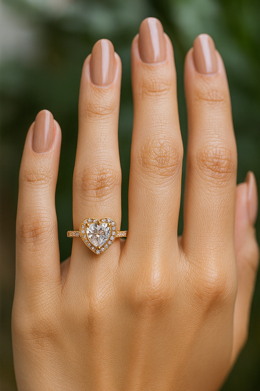 Anillo dorado corazon blanco - Acero inoxidable