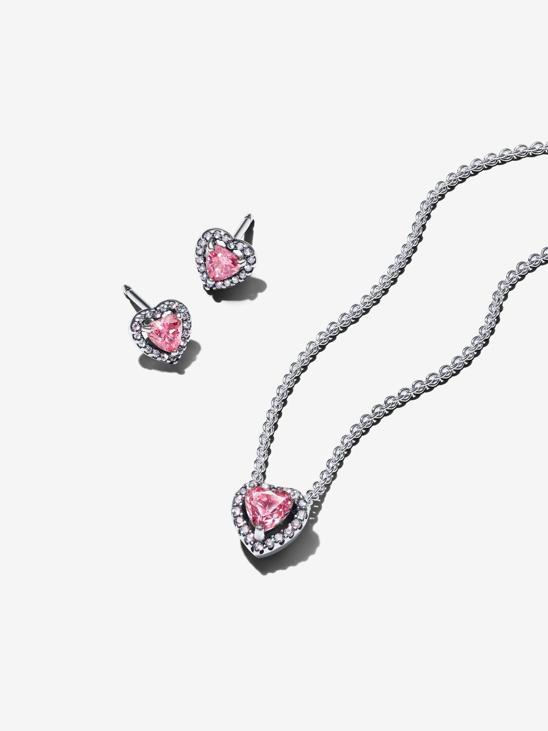 Set joyeria de plata ley 925 - corazon rosa
