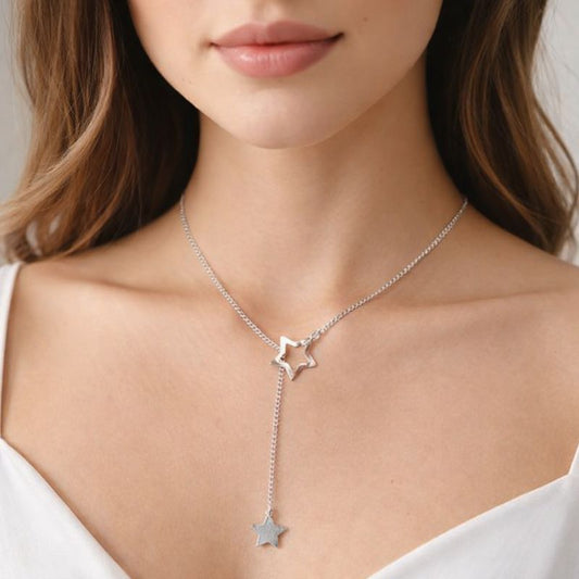 Collar dos estrellas 45cms mas 5cms extensión plata 925