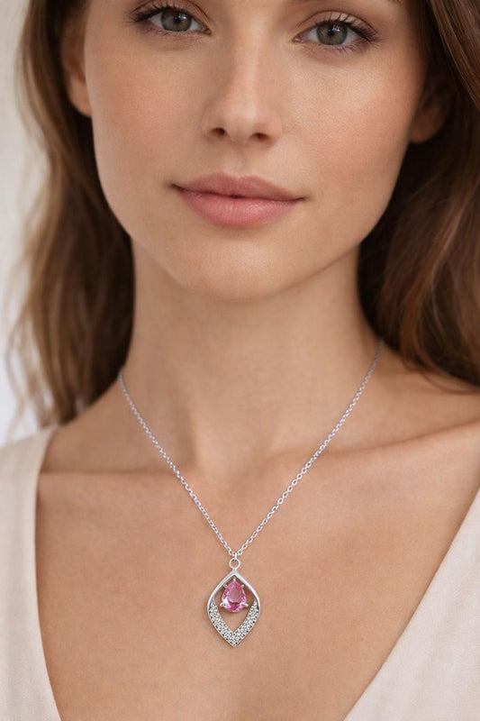 Collar gota con micro circones color cristal y rosado largo: 40cms mas 3cms de extensión Plata 925