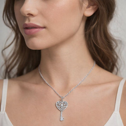 Collar llave corazón 45cms mas 5cms extensión plata 925