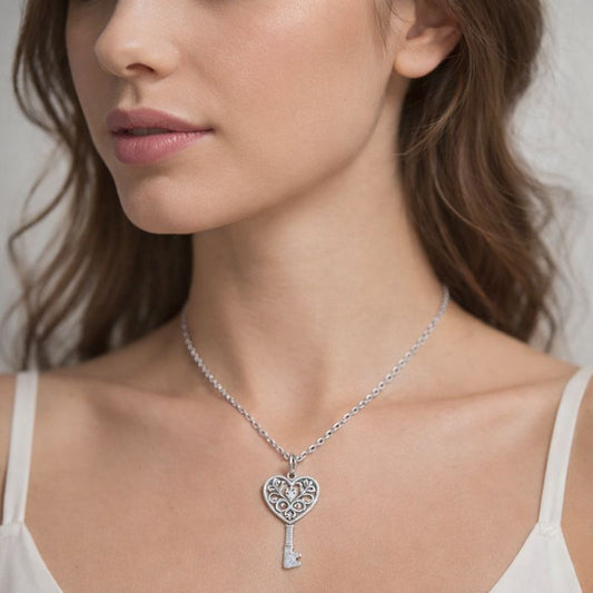 Collar llave corazón 45cms mas 5cms extensión plata 925