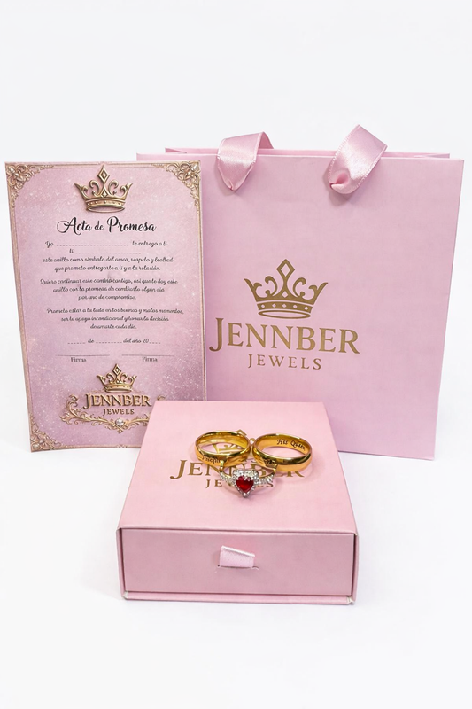 Duo grabado  personalizado + anillo promesa rojo