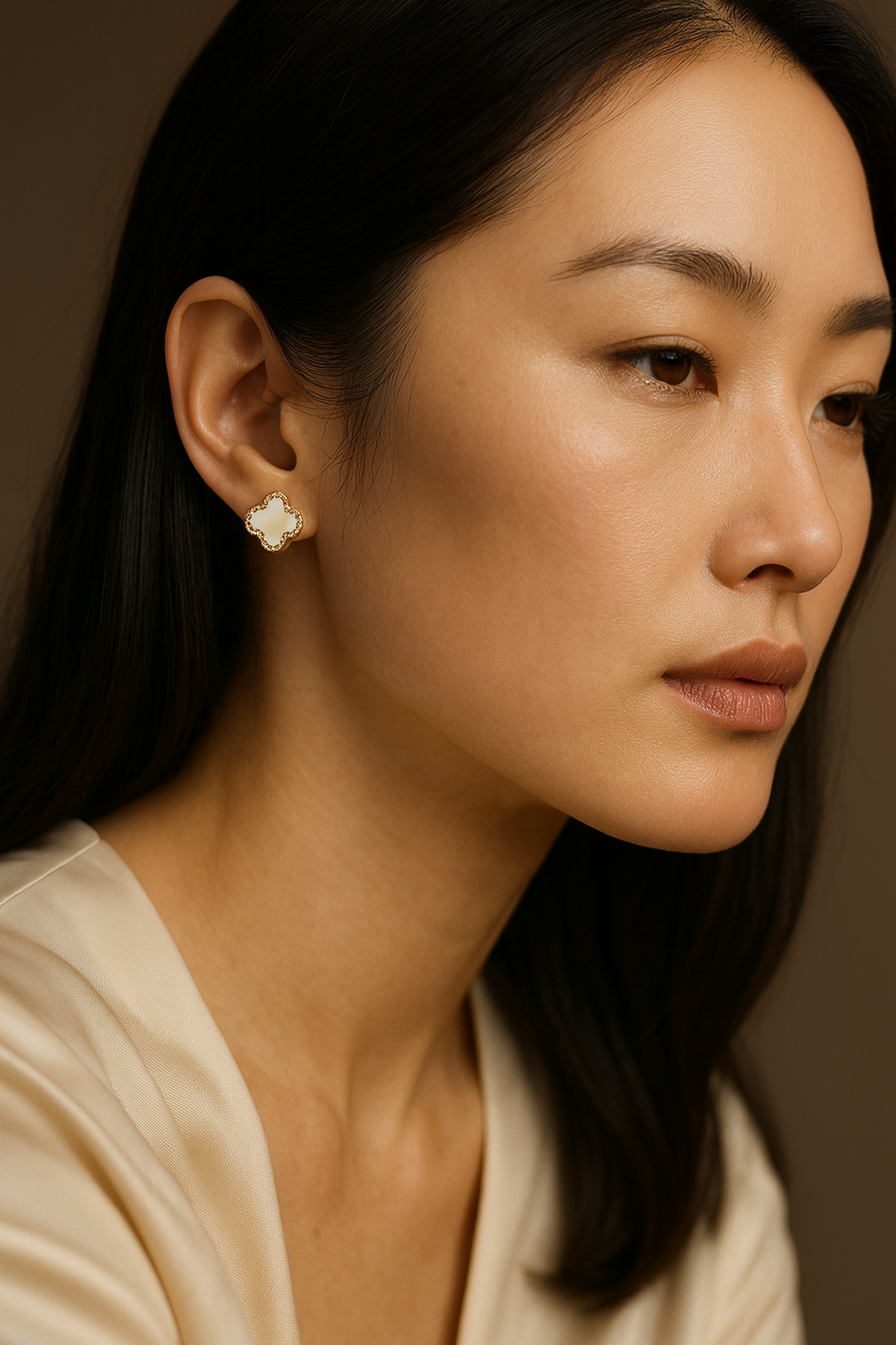 Aretes trebol blanco