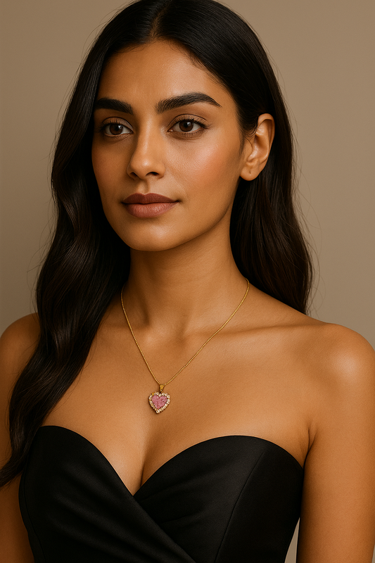 Collar  dorado glam piedra rosa   - Acero inoxidable