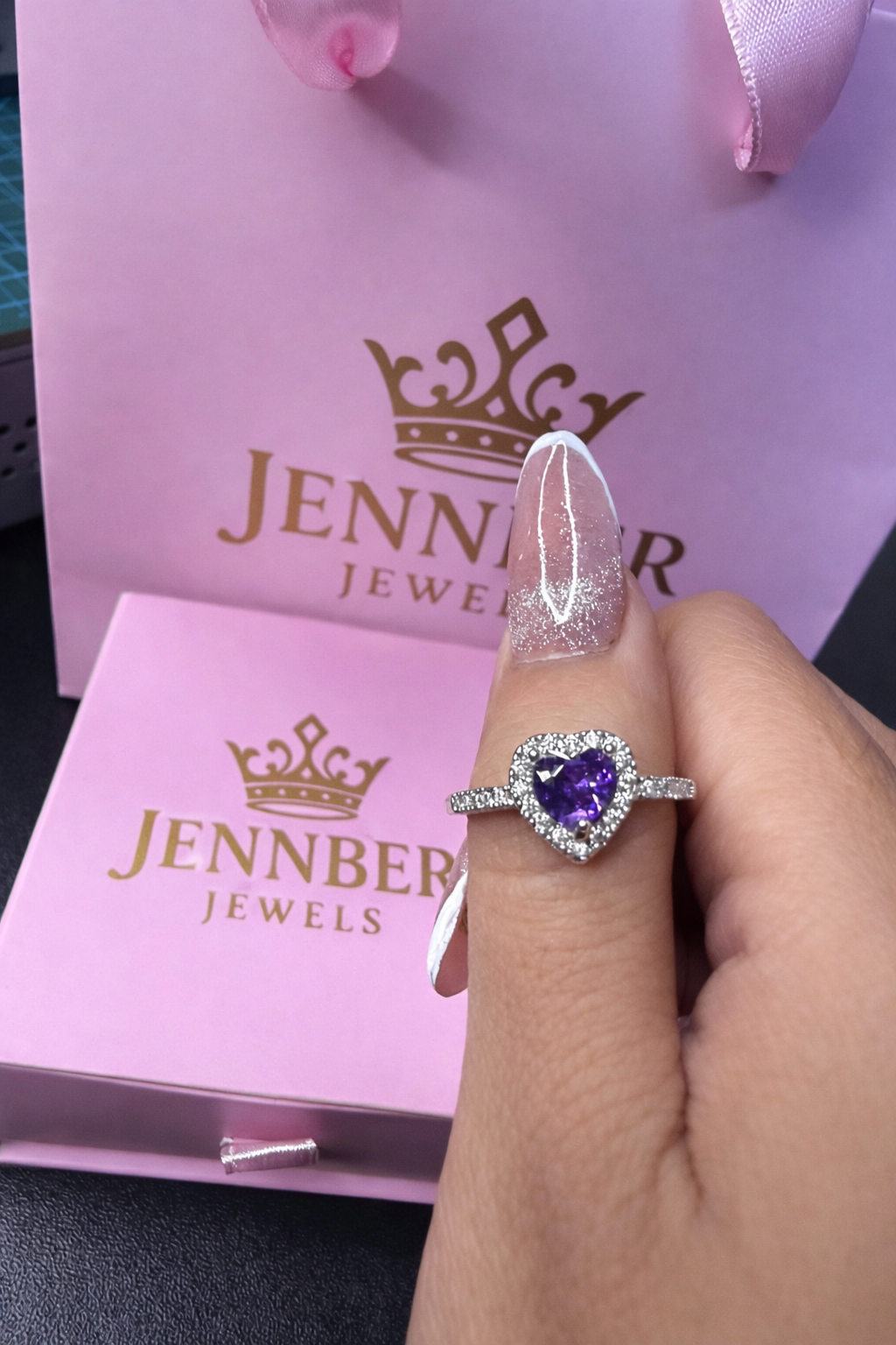 Anillo corazon morado - Acero inoxidable