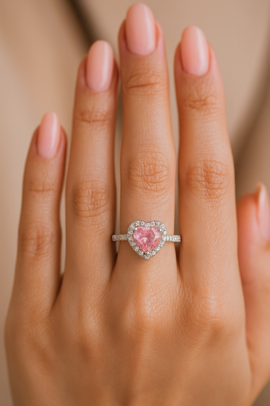 Anillo corazon rosa - Acero inoxidable