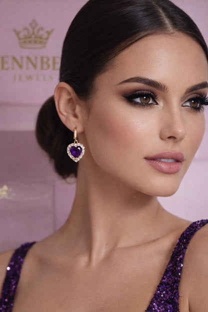 Aretes corazon colgante - Gold purple