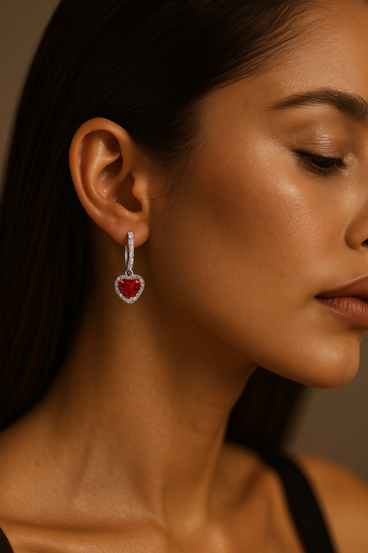 Pendientes de botón con forma de corazón colgante Rojo