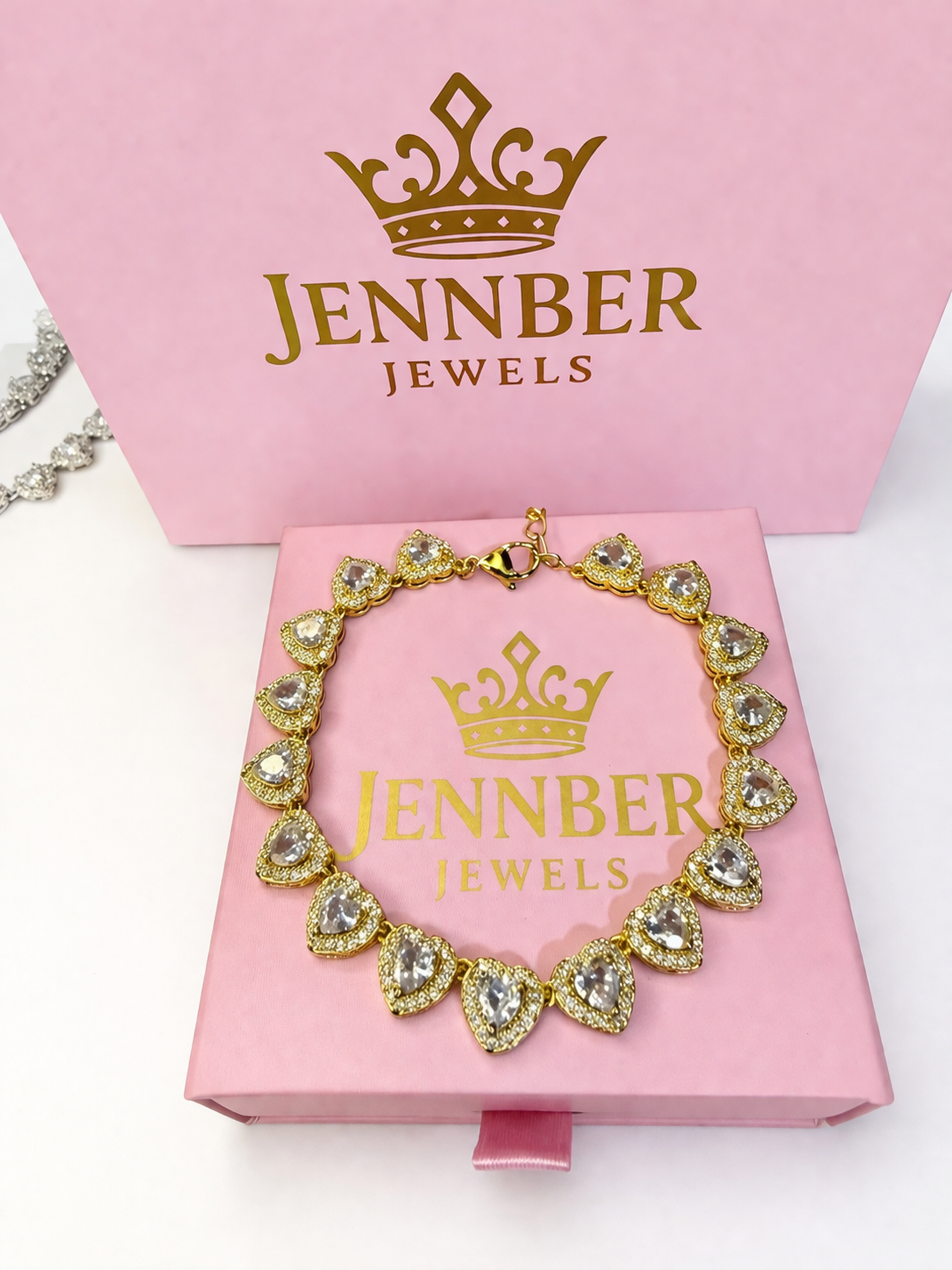Pulsera modelo swarosky - Gold corazon blanco