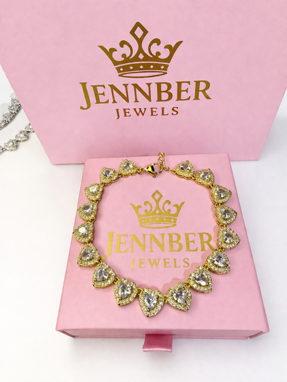 Pulsera modelo swarosky - Gold corazon blanco