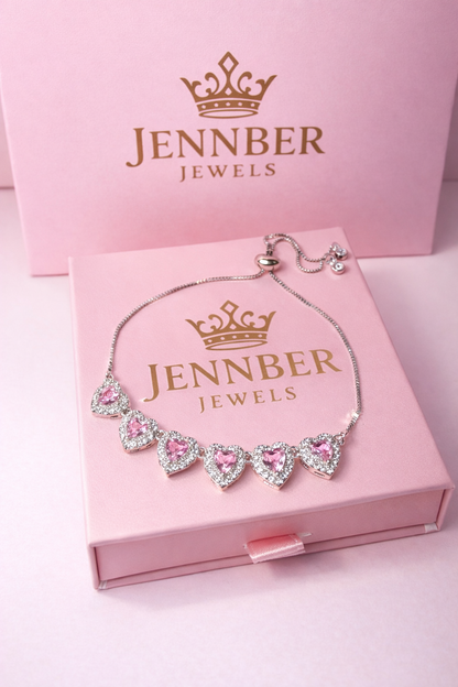 Pulsera modelo swarosky - Corazon rosa ajustable