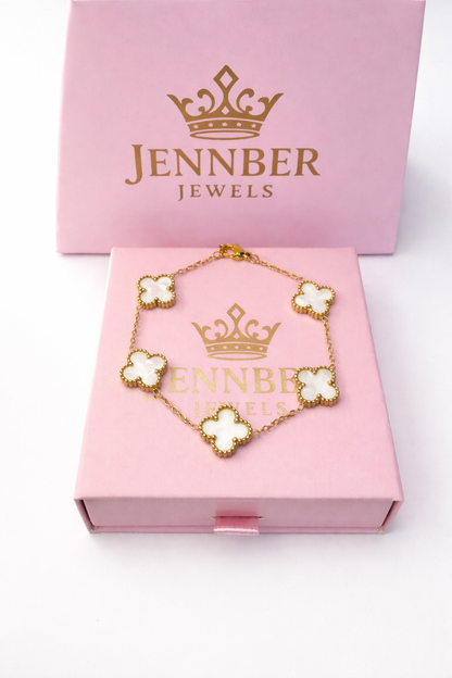 Pulsera trebol -  gold white